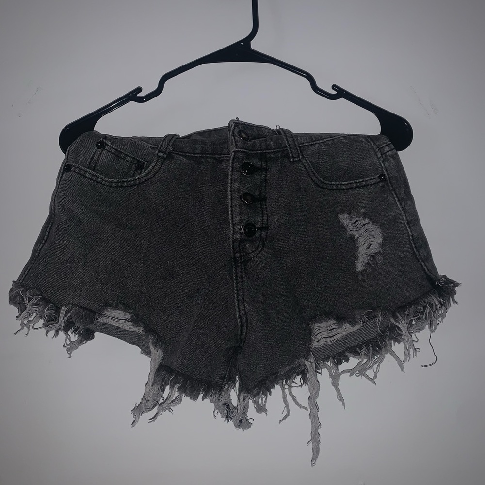 grey denim shorts